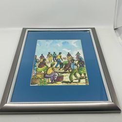 VTG Watercolor Folk Art Vibrant Colors Canute Davis Jamaica 05 Framed & Signed 
