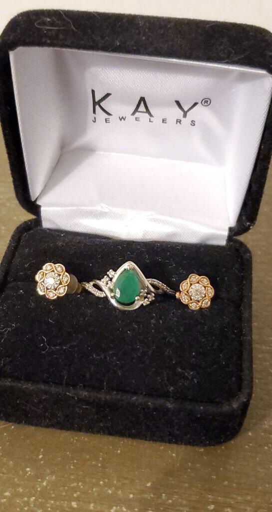 KAY JEWELERS Diamond Earrings and Emerald Ring set