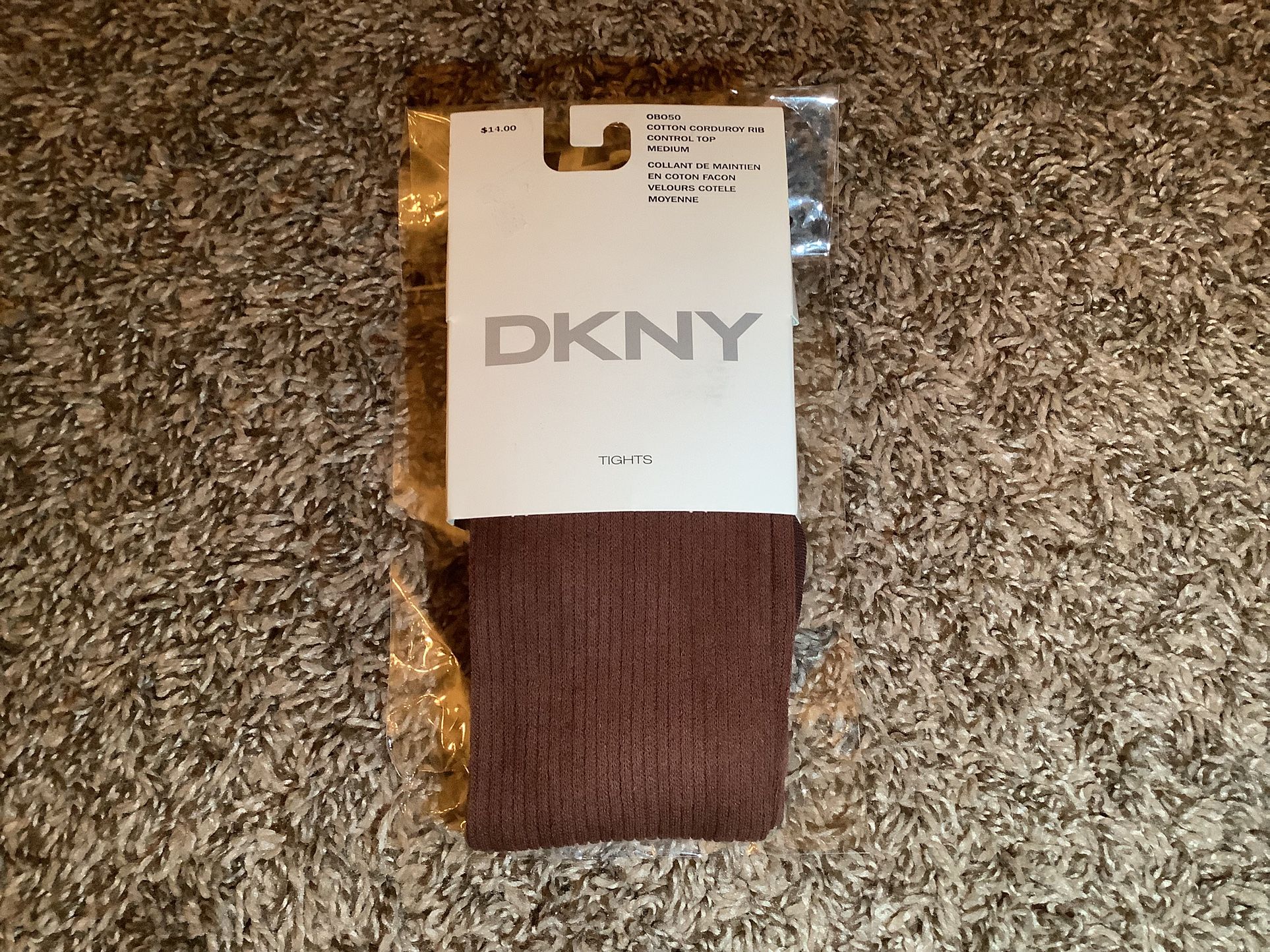DKNY cotton corduroy rib control top tights, color brunette, size: M