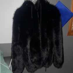 Black faux fur jacket with hood #winterwear #outerwear