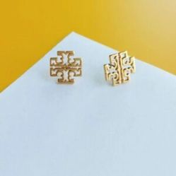 Britten Logo Gold Stud Earrings by Tory Burch