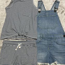 Oshkosh Denim Overalls And Cotton Shirt/short Set