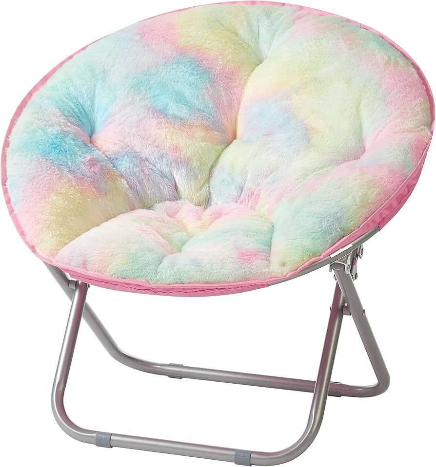 Kids Sorbet Dreams Rainbow Fur Kids Saucer Foldable Chair, 23", Multi