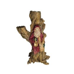 Vintage Santa Claus Embedded In Tree Trunk Christmas Candle Holder 9" 