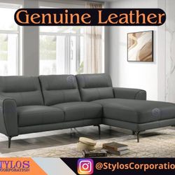 Genuine Leather Sectional Sofa (Taupe And Anthracite)