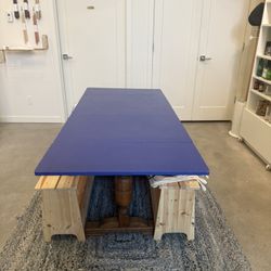 Dining Table With Painted Blue Top