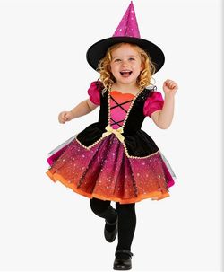 2PCS Kids Witch Costume, Orange & Purple Dress with Classic Witch Hat - Large (See Size Chart Photo)
