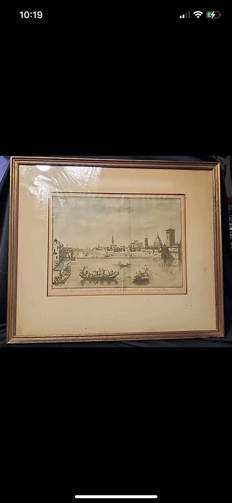 Antique Color Serigraph View Of Florence By The Arno River Old Stamp Newsprint