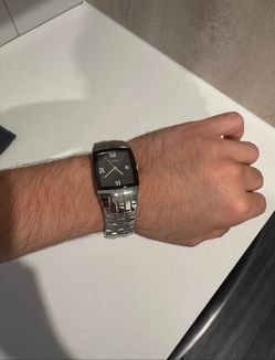 Men's Silver Dress Watch with Black Dial