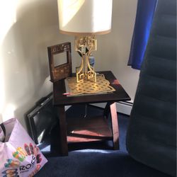 Two end tables and coffee Two lamps