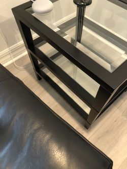 1 Crate & Barrel Side Tables, 3 Shelf, Black Wood and Glass