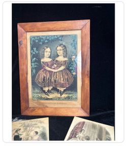 Original 19th-century Currier & Ives hand-colored lithograph titled "The Little Sisters"