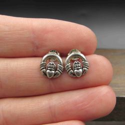Sterling Silver Small Claddagh Stud Earrings Vintage