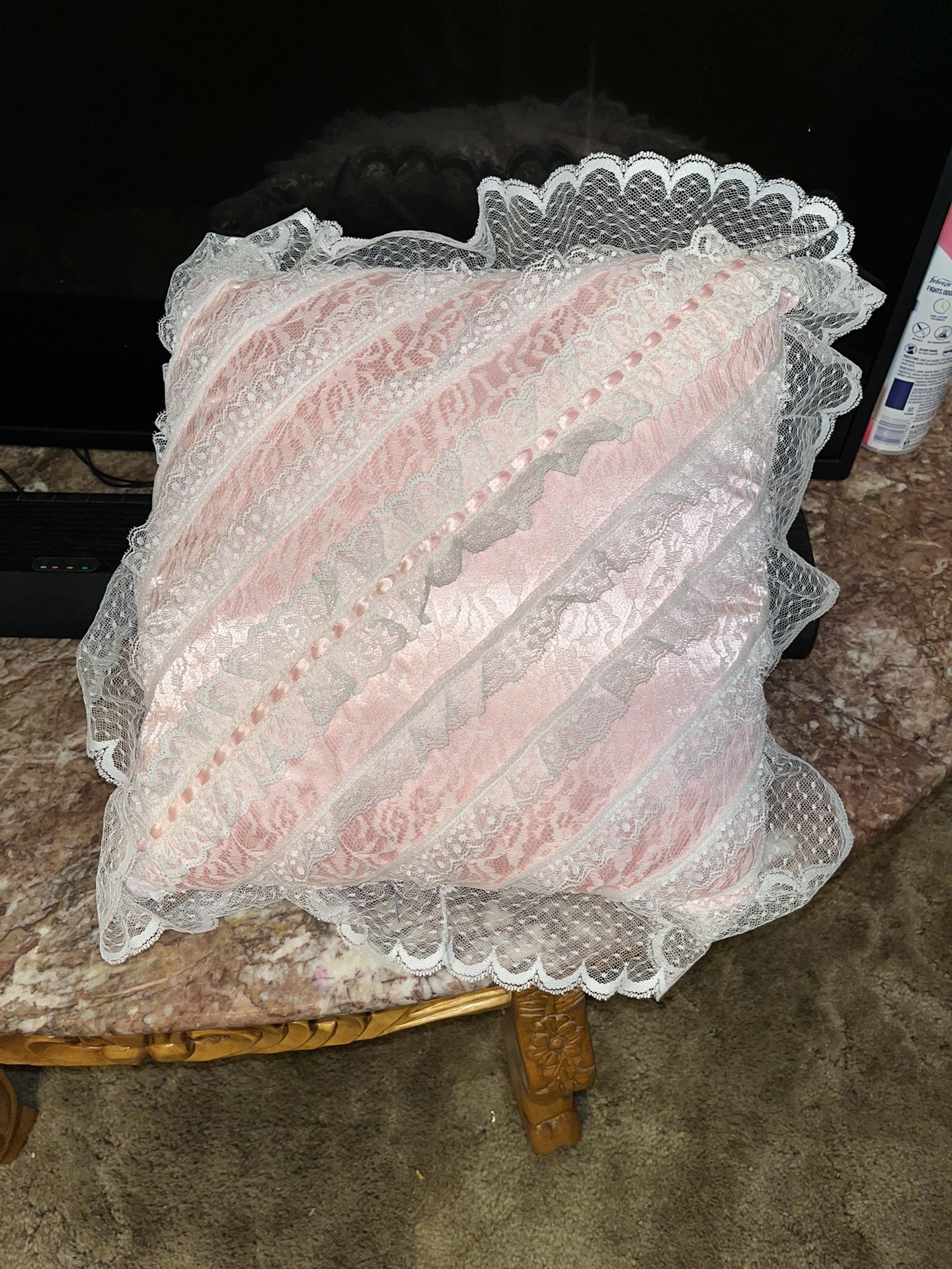 PINK RUFFLE HOMEMADE THROW PILLOW