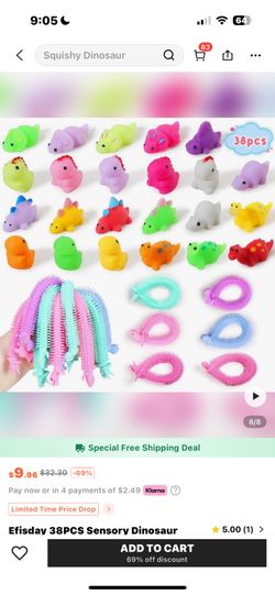 Efisday 38PCS Sensory Dinosaur Squsihies Toys For Kids, Stretchy Strings Cute Squishy Mochis Stress Relief Fidget Toy Set Adults & Children, Great For