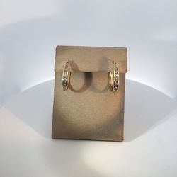 14Karat Yellow Gold Lady’s Hoop Earrings With 16 Round Diamonds 