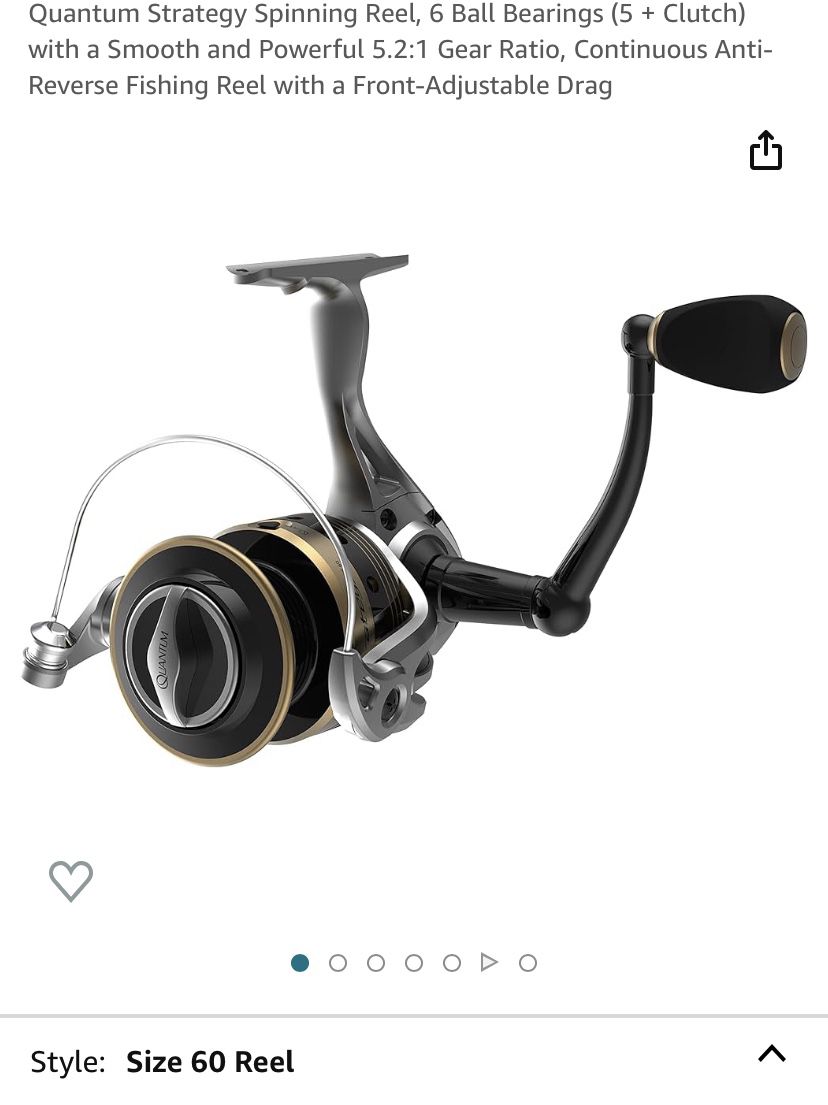 Quantum Strategy Spinning Reel, 6 Ball Bearings (5 + Clutch) with a Smooth and Powerful 5.2:1 Gear Ratio, Continuous Anti-Reverse Fishing Reel with a 