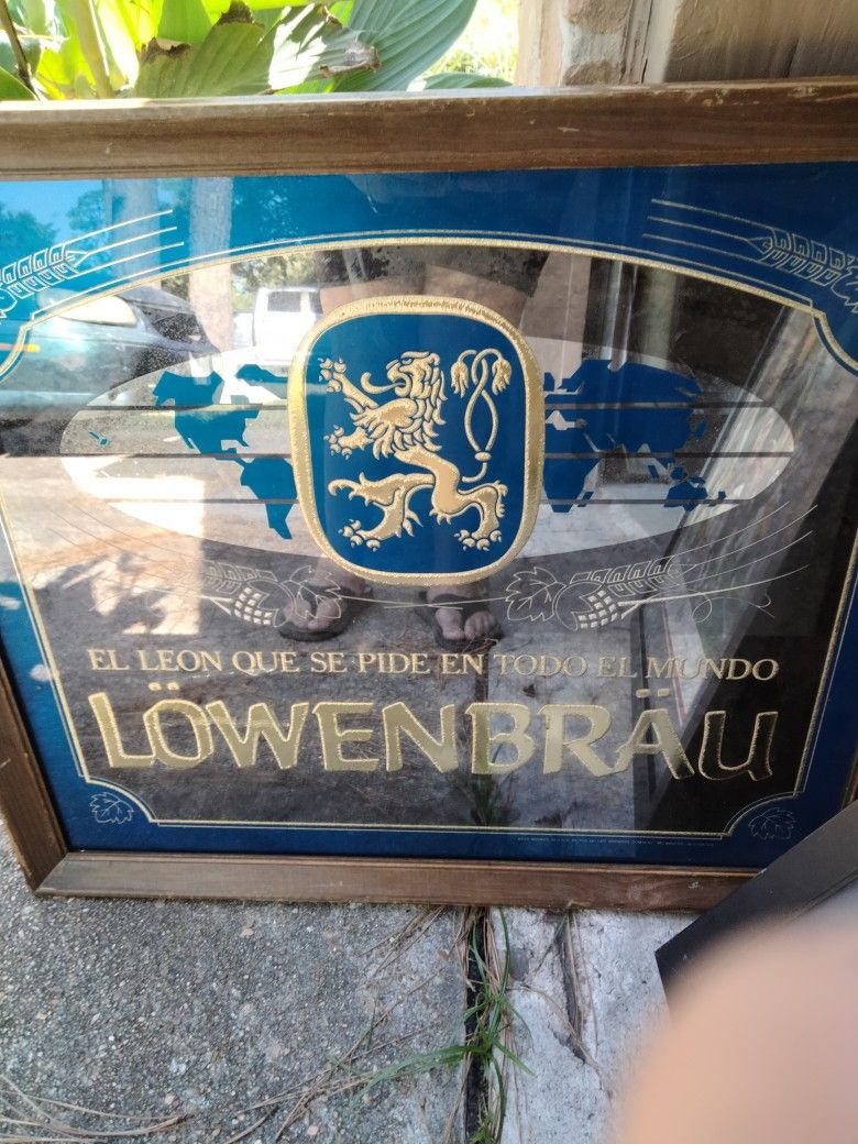 Rare Vintage Lowenbrau Beer Glass Mirror Sign