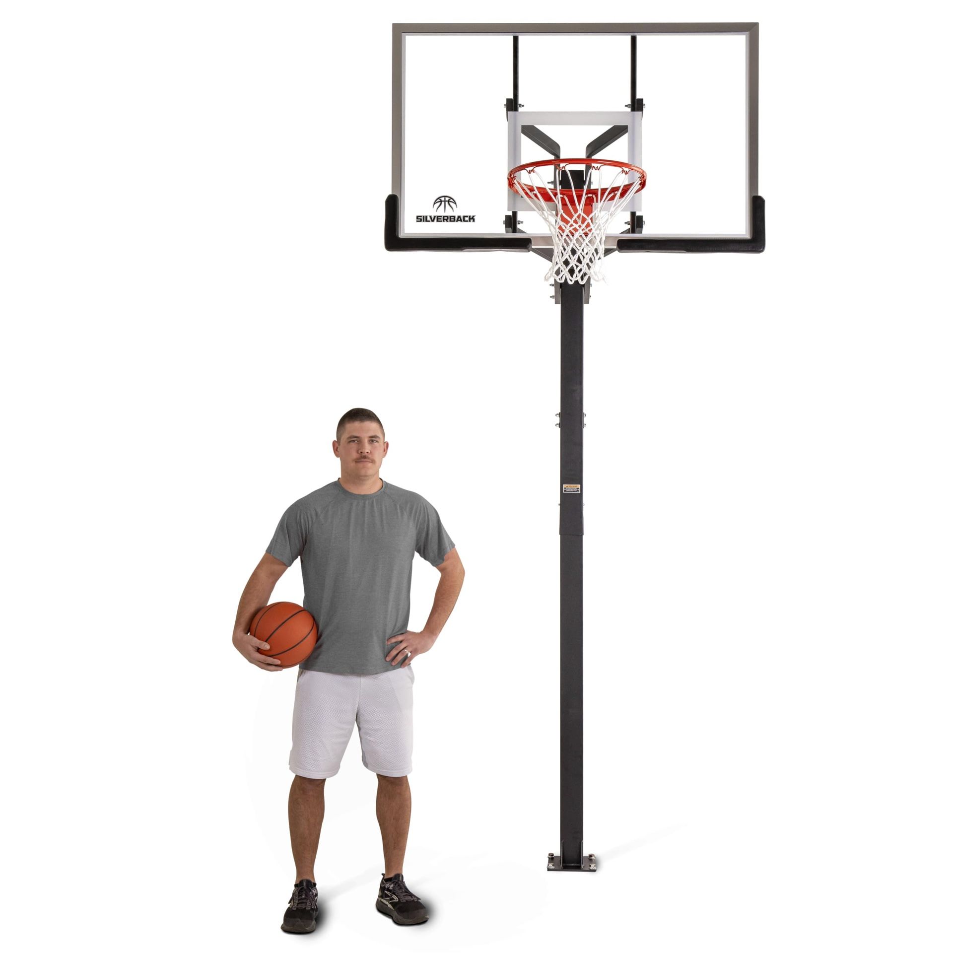 Silverback 54in In-Ground Basketball Hoops, Adjustable Height Tempered Glass Backboard and Pro-Style