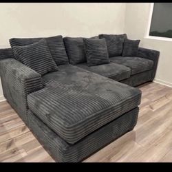 Brand New Charcoal Comfy Corduroy Sectional 