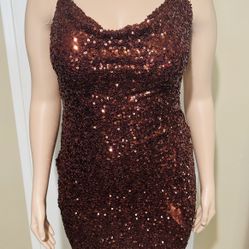 Windsor Cowl Neck Copper Sequin Dress Size XL