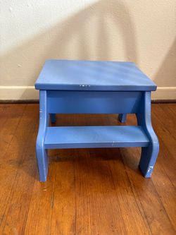 Small Blue Wooden stool with storage