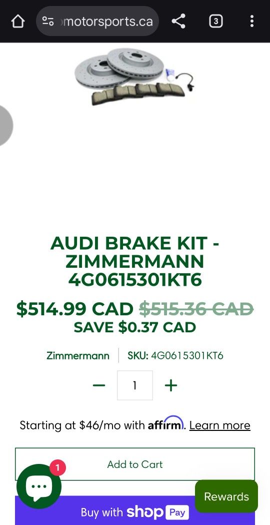 AUDI BRAKE ROTOR AND PADS