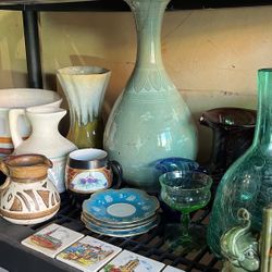 Vintage - MCM - Mid Century Modern Pottery China Ceramics And Blown Glass