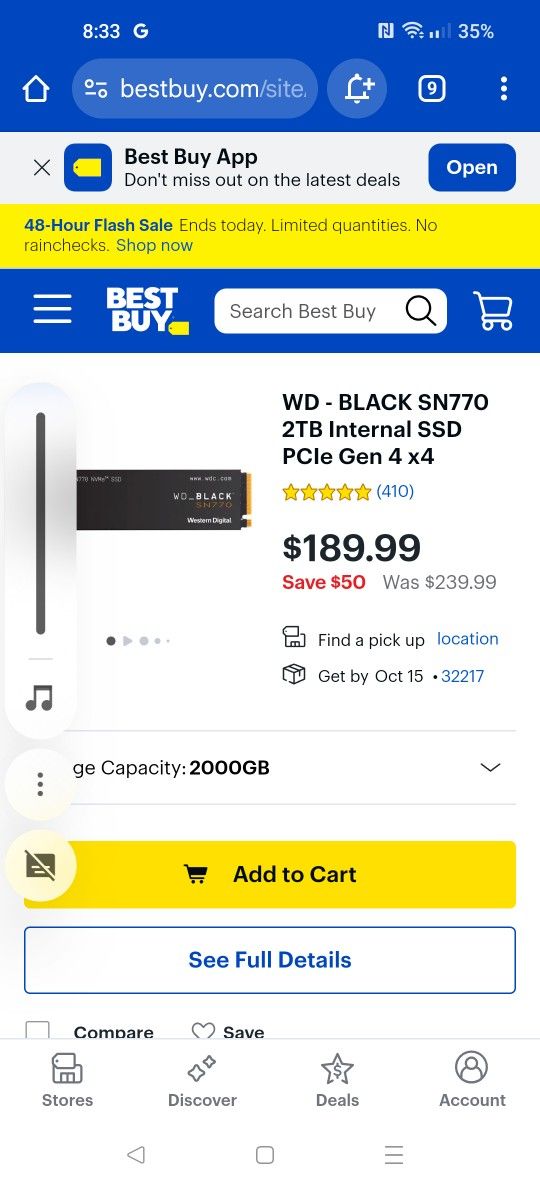 WD_Black SN770 2TB NVMe PCIe 4.0 x4 M.2 Internal Gaming SSD