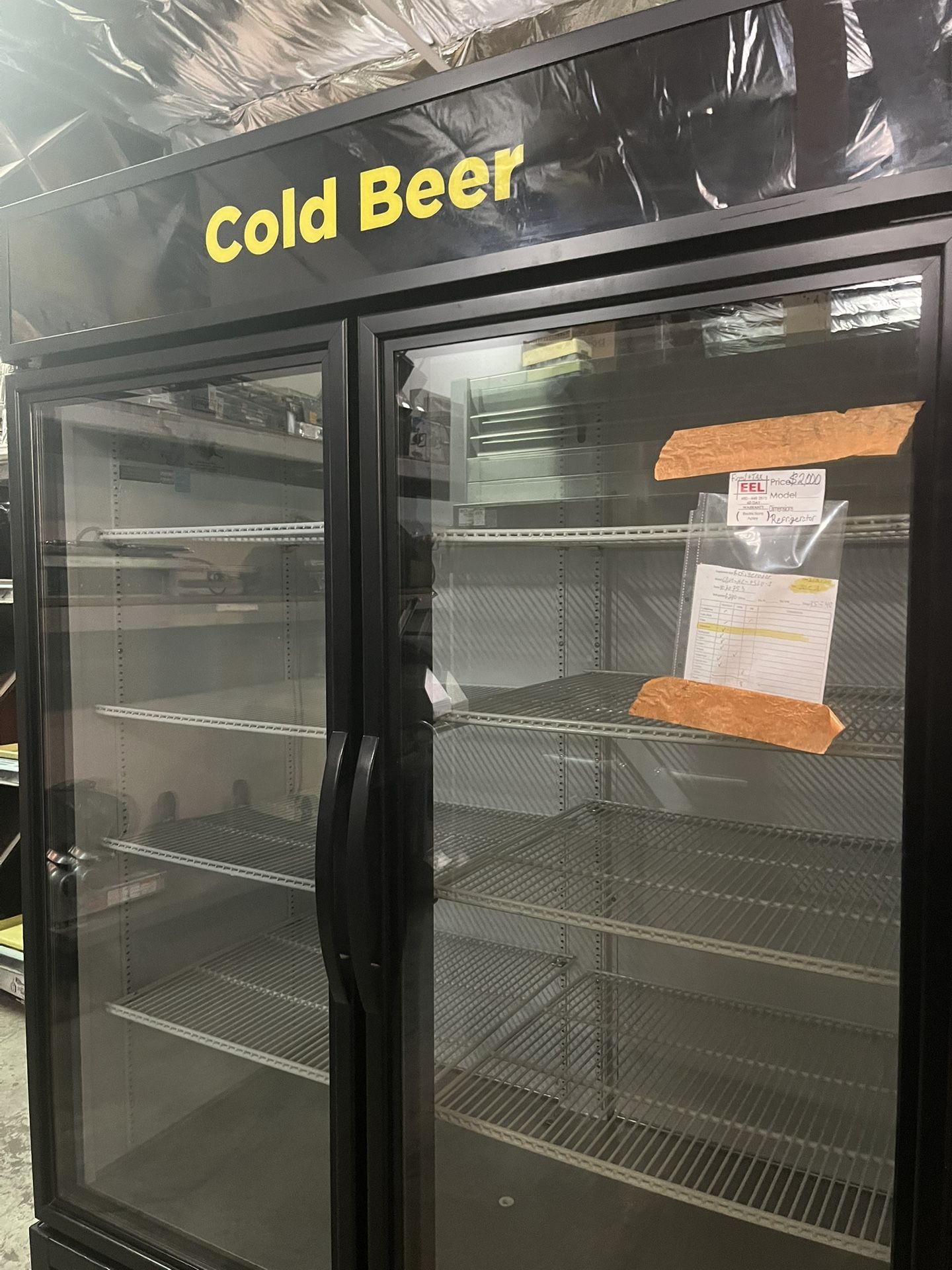 True 2 Door Glass Refrigerator 