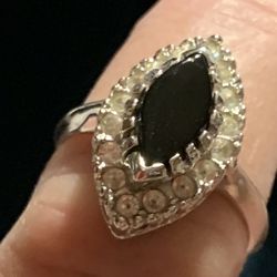 Costume Onyx And Rhinestone Ring