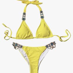 Adorable Yellow Jeweled bikini
