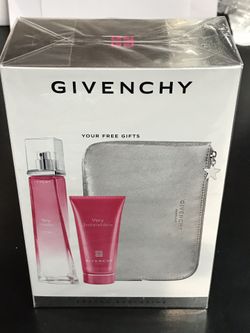 GIVENCHY Very Irresistible perfume for women. Large size gift set includes 2.5oz (75ml) perfume, travel pouch and body veil. 100% authentic