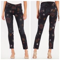 🔥7 For All Mankind Jeans Roxanne Floral Print Skinny Ankle Black Jeans W 29