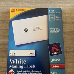 Avery 5161 Laser White Mailing Labels 1” X 4” 2000 Labels