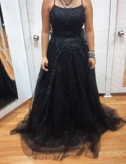 black puffy prom dress