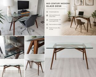 West Elm Desk, glass & wood