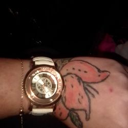 A Really Cute Kurtz Women's Watch, Has White Band With Small Rose Gold Crystal Inside Of Face...