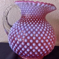 Vintage 1950 Fenton Hobnail Cranberry Pitcher Fenton Size: 8" Height