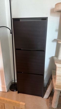 Tall Shoe Storage Cabinet – 3 Compartments – Dark Brown/Black