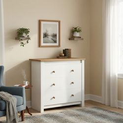 Dresser White Wood 3 Drawer For Bedroom Or Living Room