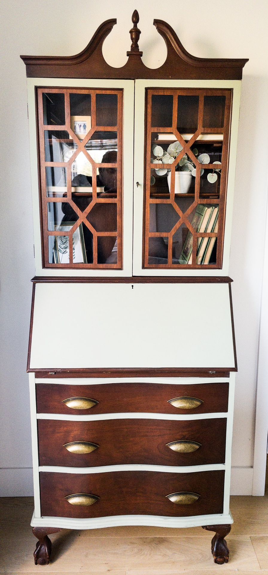 Secretary With Drawers, Sage & Wood