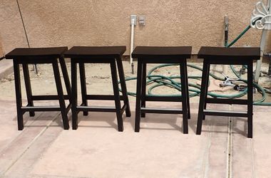 Set of 4 Wood Saddle-Seat Counter Height Bar Stools, 24-Inch Height, Black