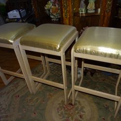 All 3 Wooden Golden Bar Stools 
