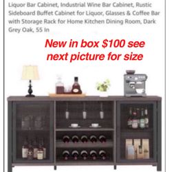 New  in box Cabinet, Industrial Wine Bar Cabinet, Rustic Sideboard Buffet Cabinet for Liquor, Glasses & Coffee Bar with Storage Rack for Home Kitchen 
