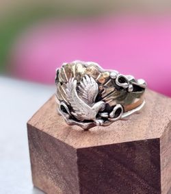 Vintage Navajo Running Bear Sterling Silver Eagle Ring Size 10