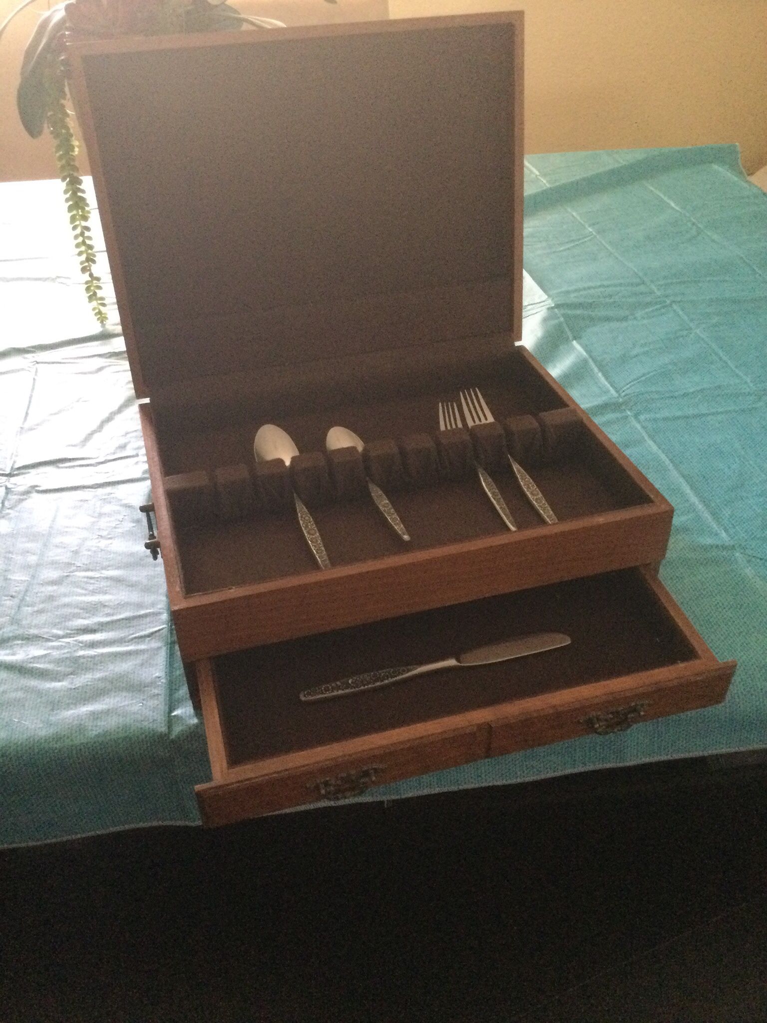 Vintage  Wood Silverware -Jewerly  Box Non Tarnish