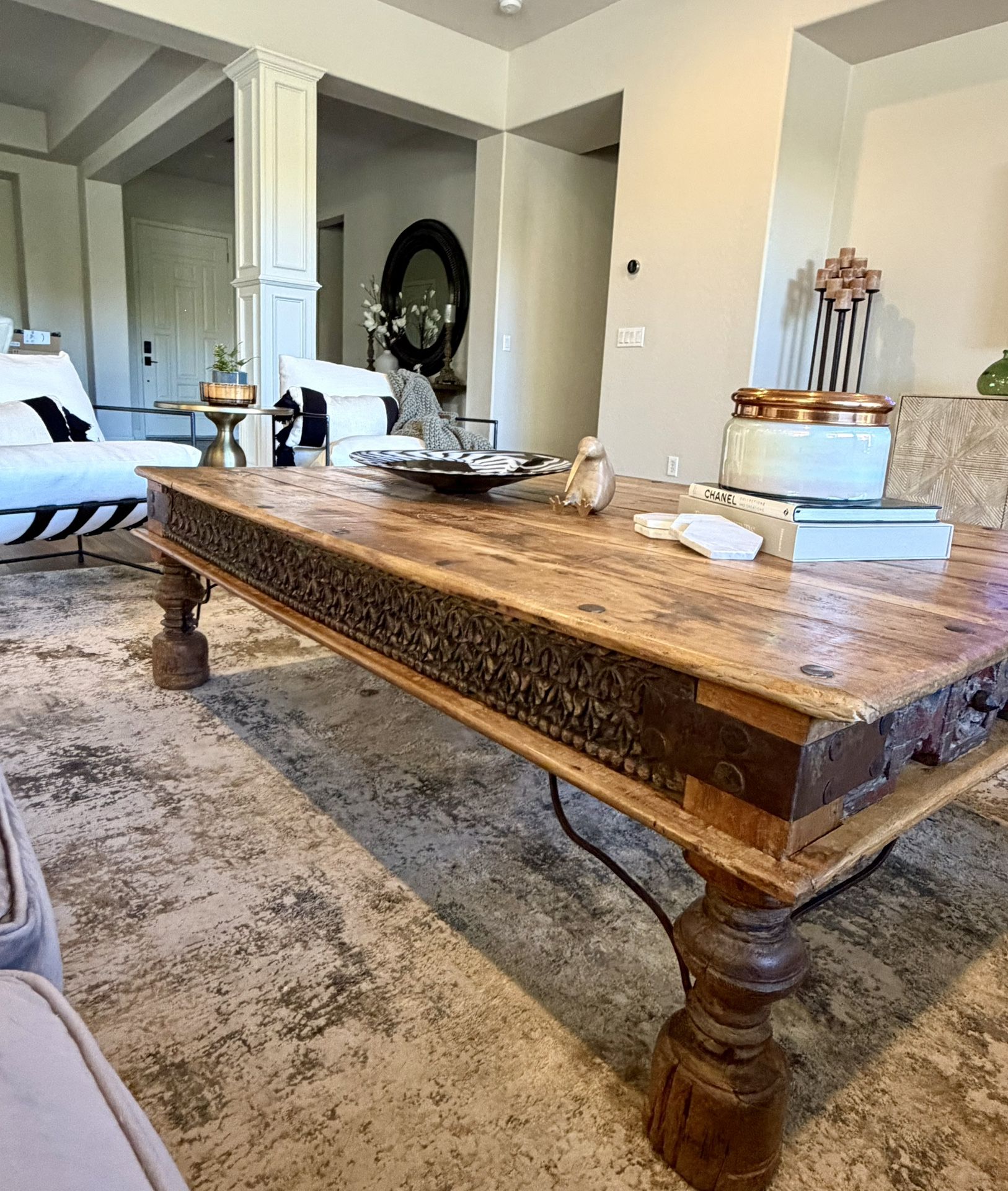 Beautiful Spanish Rustic Hand Carved Solid Wood Coffee Table.