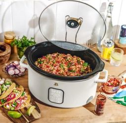 Beautiful 6 Qt 5-in-1 Programmable Slow Cooker, Meat, Poultry, Stew, Soup And Chili, & 3 Heat Settings, Low, High and Keep Warm, Oven Safe Pot to 500°