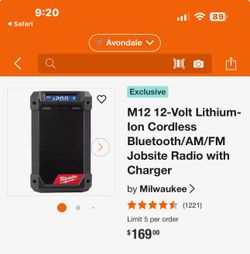 M12 12-Volt Lithium-lon Cordless Bluetooth/AM/FM Jobsite Radio with Charger